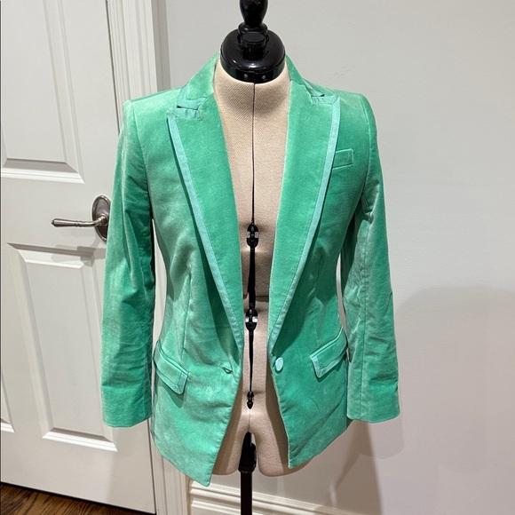 J.Crew Collection Women's Willa Blazer in Green Stretch Velvet  O - Picture 2 of 12